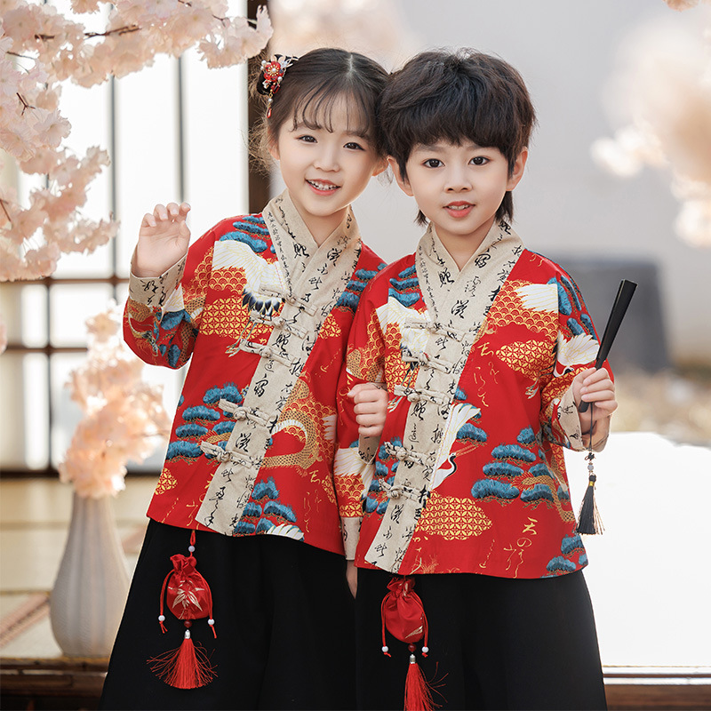 兒童漢服男童春秋中國風小少爺唐裝女童改良古裝小學生民族演出服