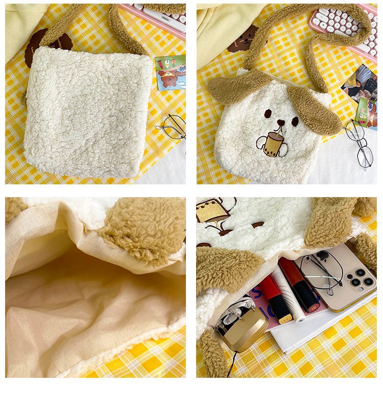 This autumn and winter hand-held bag with big ears, cute animal-embroidered fur, and a simple lambskin large-capacity student backpack undefined