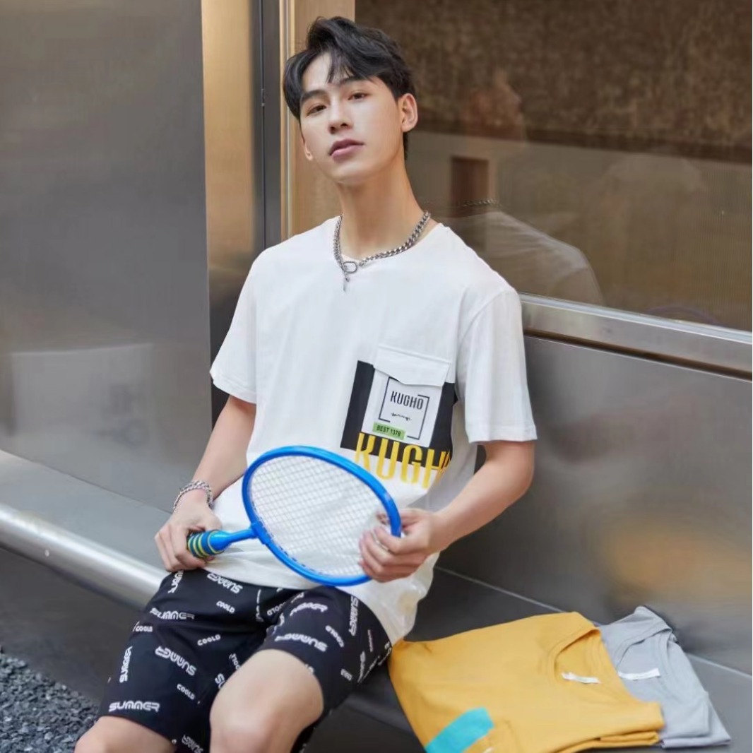 Meiya grass summer 2024 new men's pajamas short sleeve cotton suit men's pullover thin short 26187