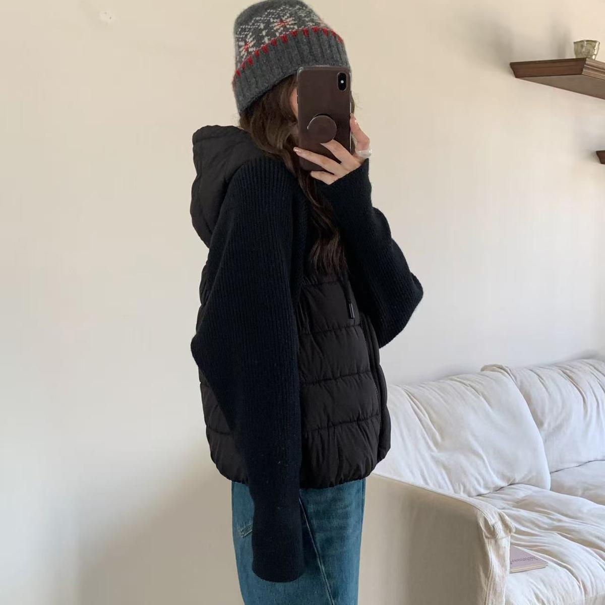 2025 invierno nuevo hombre pequeño casual de algodón con capuzas coreana abrigo corto falso de dos piezas de algodón de manga de empalme