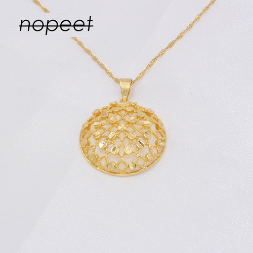 NOPEET Dubai Gold Jewelry Set African Wedding Accessories Indian Bride Necklace Earrings Ring Three-Piece Set