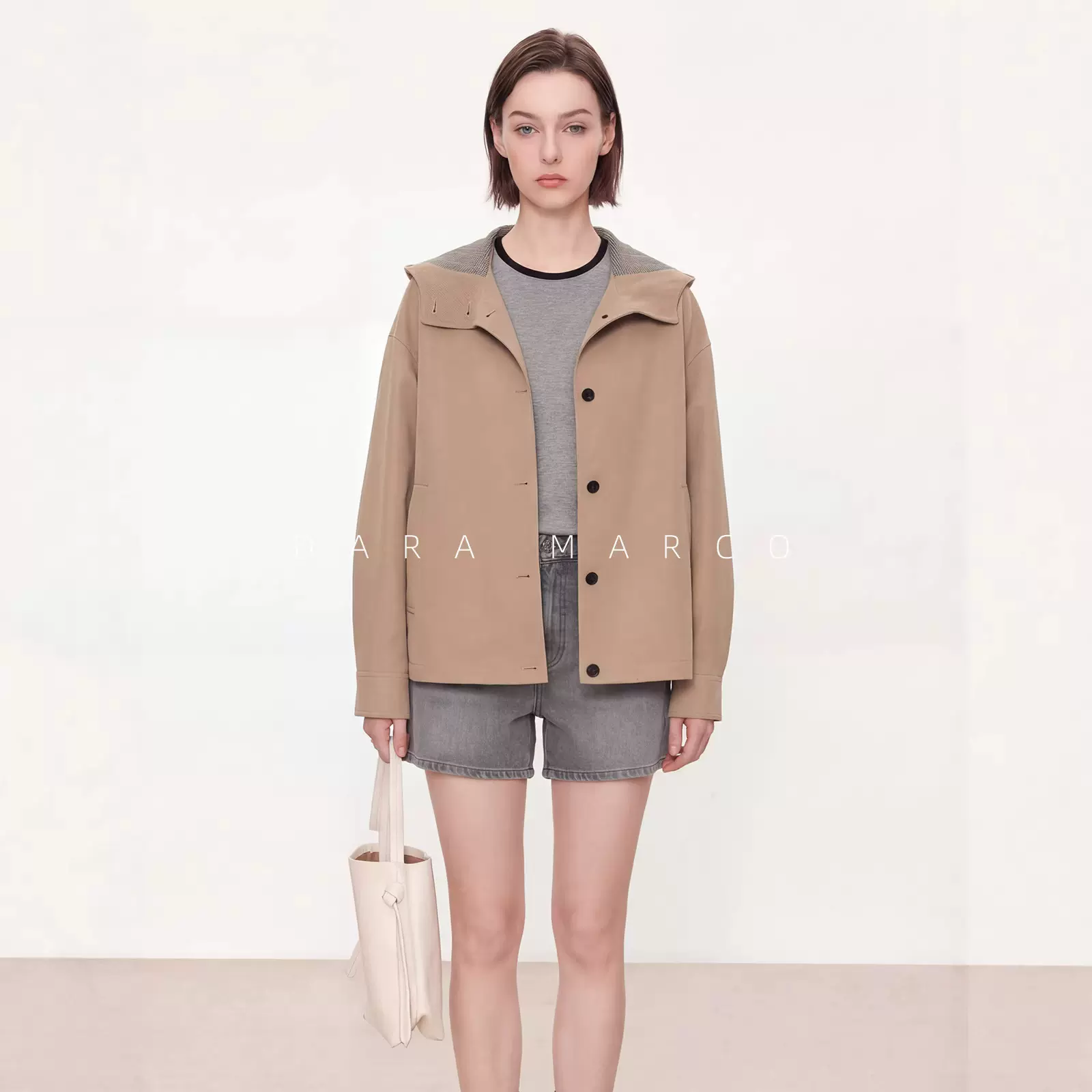 JI简主义 小禾家2026s春季全棉布连帽短款外套女小个子夹克硬壳