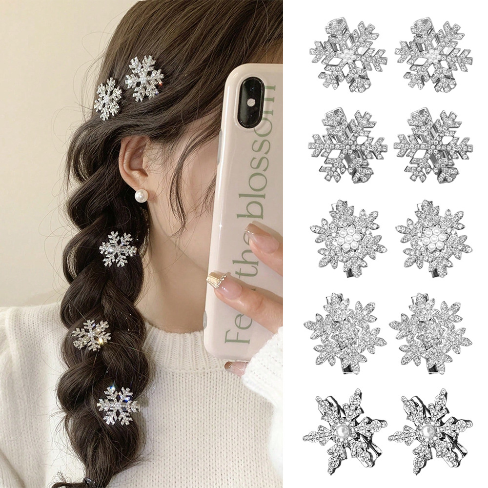 Cross-Border Autumn and Winter Snowflake Pearl Hairpin for Women, Side Clip with Bangs, Elegant Small Clip, Duckbill Clip Hairpin