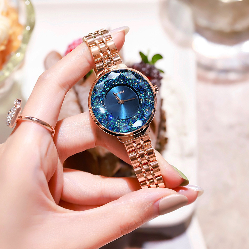 得意鸟直播圆形水钻施华洛钢带表日本机芯防水石英手表女源头厂家