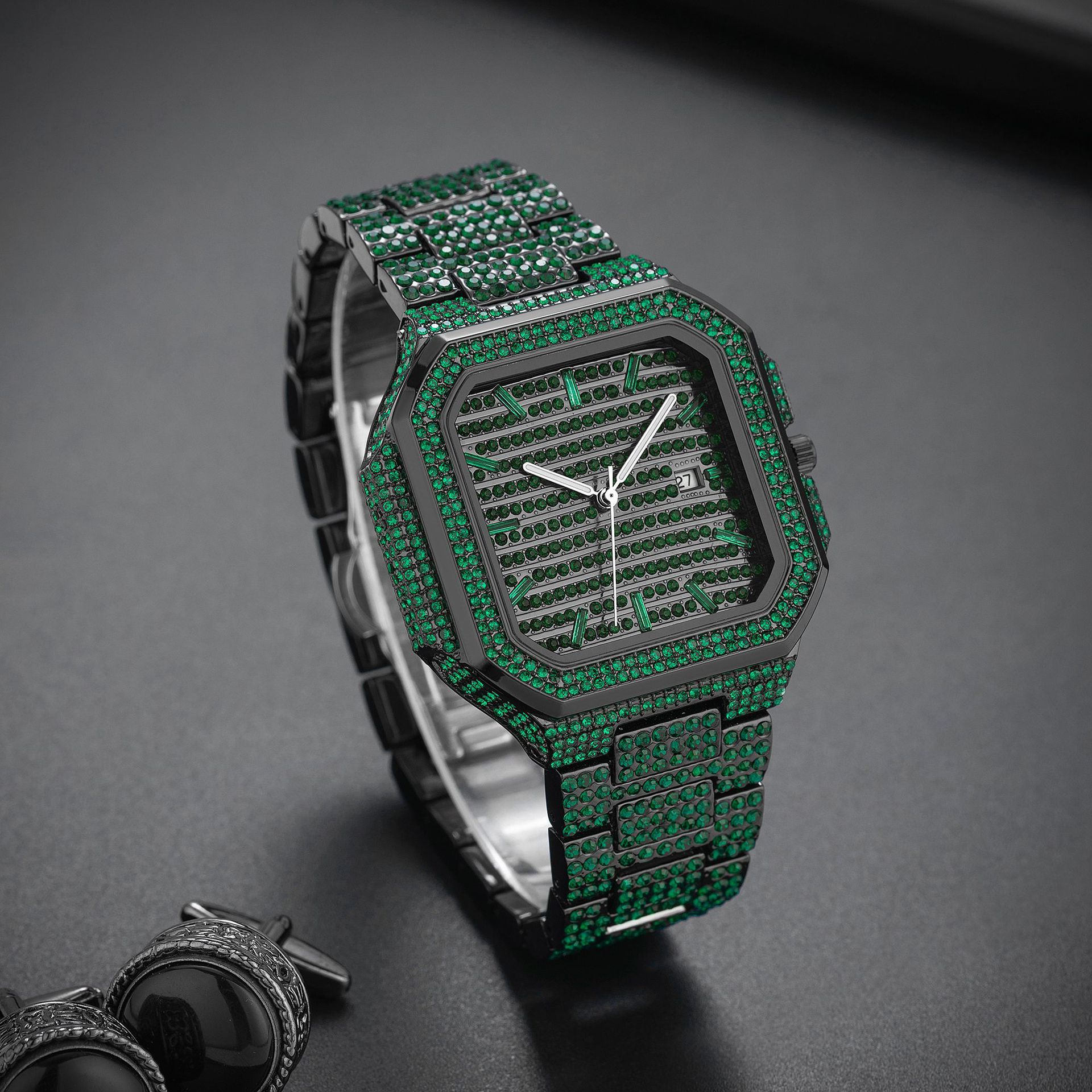Men's Square Mechanical Watch With Diamond Strap Luxury Design_voghion.com