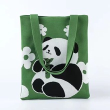 小众设计学生大容量针织包韩版百搭可爱熊猫单肩斜挎包通勤购物包