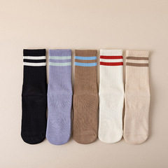 中筒襪子女純色學院風雙槓毛圈防滑瑜伽襪中長筒襪子女批發