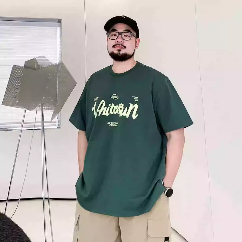 Trendy Brand plus size Men's Summer Pure Cotton Fat Loose Plus Fat Plus Size Half Sleeve Round Neck Pullover Printed Short Sleeve T-Shirt