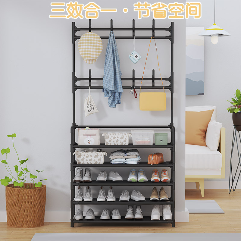 鞋架子简易门口家用一体挂衣架多层收纳鞋柜落地衣帽架置物架鞋子|undefined
