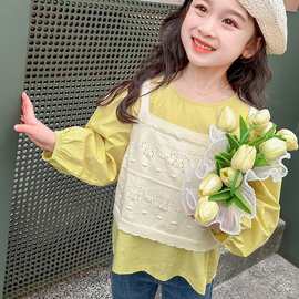 女童衬衫两件套春秋新款儿童洋气时髦韩版女宝衬衫马甲套装潮