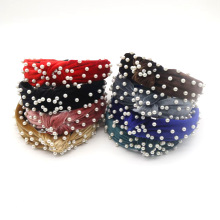 亚马逊热销珍珠金丝绒发箍圣诞发箍头带打结发饰高颅顶发带工厂