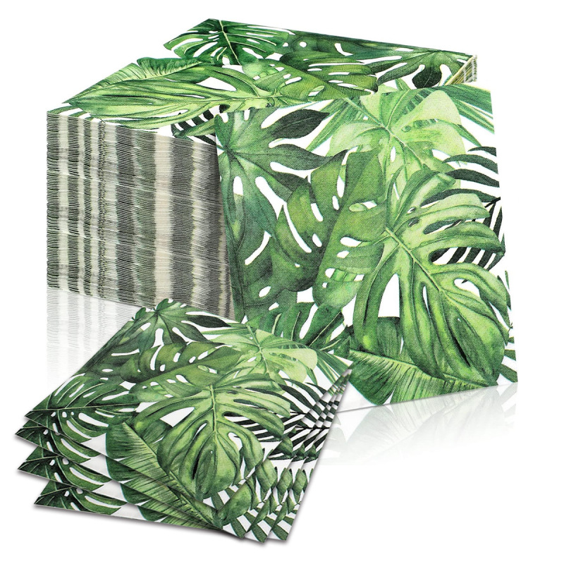 Tropical Palm Leaves Guest Napkin Paper Square Disposable Tissue Hawaiian Decorative Green Leaf Napkins Decoration Set