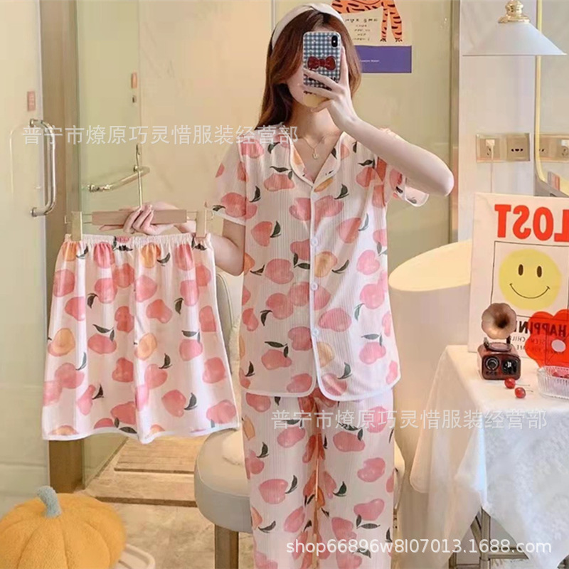 Nuevo estilo pijamas traje de tres piezas de las mujeres pijamas de estilo coreano de verano dulce ins estilo desgaste para el hogar conjunto de tres piezas entrega de una pieza