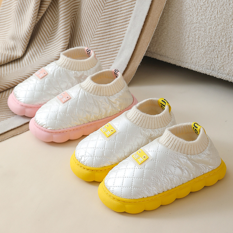 Women's Winter New Cotton Slippers for Postpartum Home Indoor Thick-Soled down Fabric Waterproof Warm Plush Non-Slip Slippers for Men