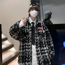 港风格子衬衫男春秋季2023高级感长袖衬衣宽松百搭情侣装夹克外套