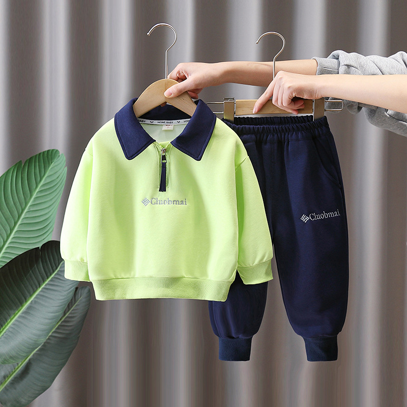 7745 Traje de primavera para niños 2025 nueva camisa POLO a juego de colores para niños primavera y otoño deportes de ocio de dos piezas primavera