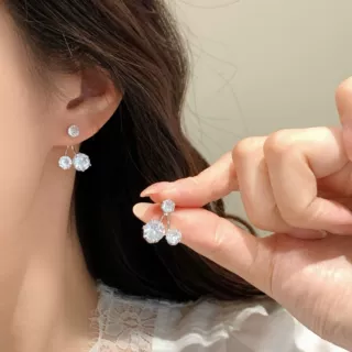 S925银针小众设计高级感5A锆石耳钉女士前后款耳环温柔时尚耳饰