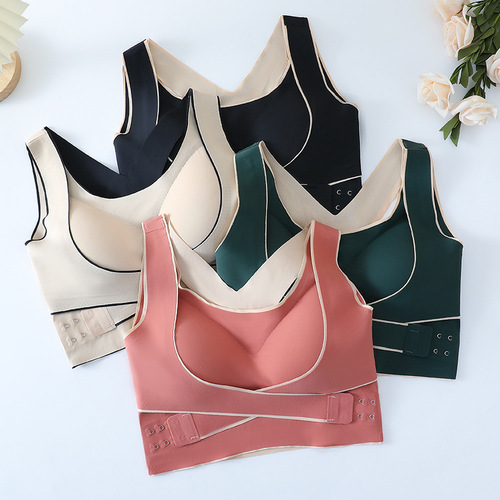 Front button beautiful back seamless large size underwear women's thin bra without rims push-up sports adjustable vest bra