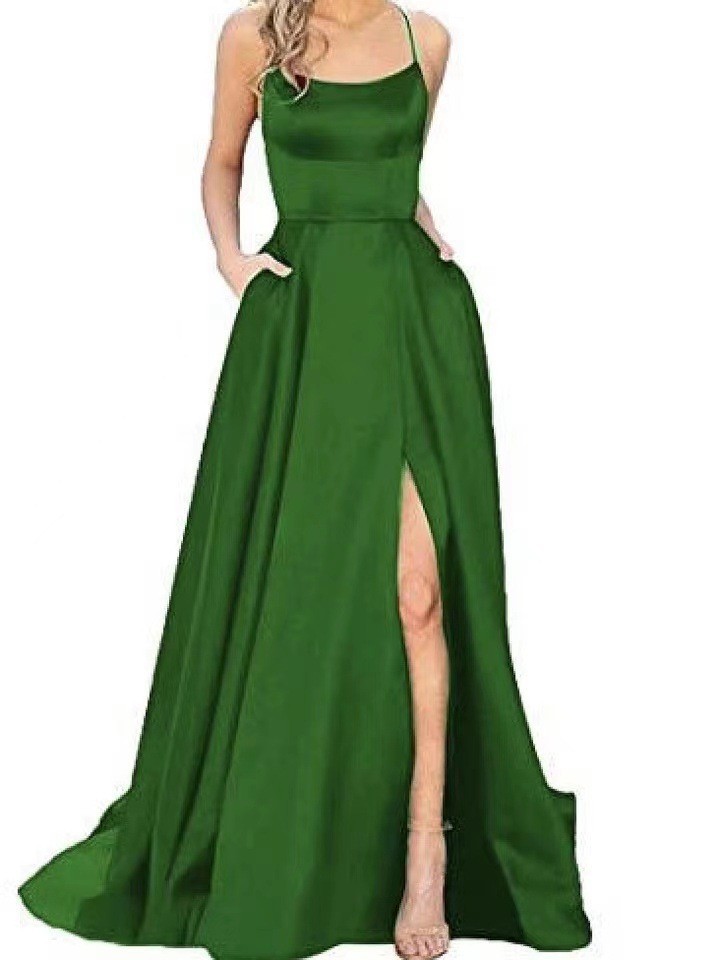 2025 color sólido vestido de dama de honor europeo y americano falda larga delgada sin tirantes novia vestido de noche de grupo de dama de honor de moda de Amazon