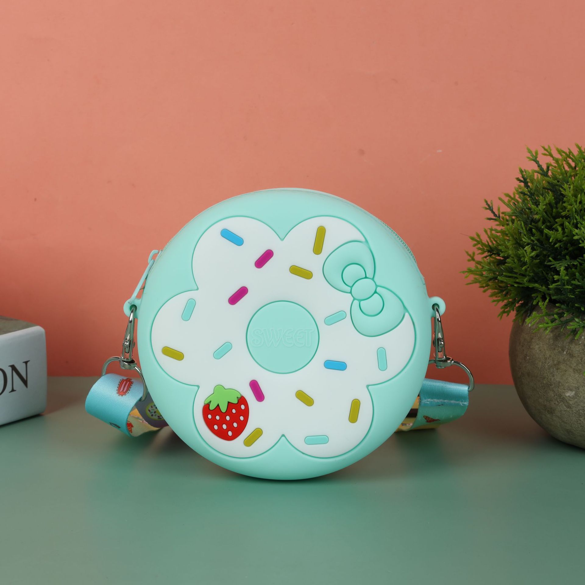 Nueva bolsa cruzada infantil con forma de donut, monedero de silicona, mini bolsa cruzada, cartera de hombro, linda bolsa para niñas