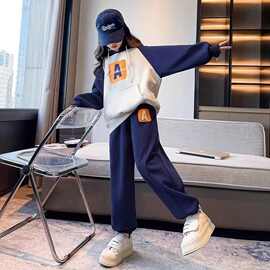 女童春秋款套装2025新款洋气休闲连帽字母长袖卫衣束脚裤两件套