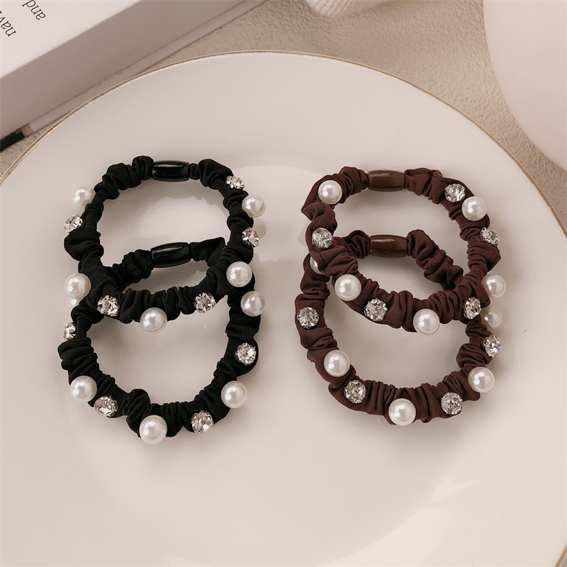 DongDamen nuevo anillo de cabello de diamante de perla para el cabello femenino de alta calidad sensación de cabello de cuerda de cabello al por mayor