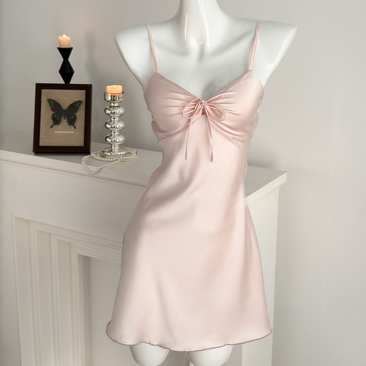 2026 New Sexy Sleepwear for Women, Summer Style with Chest Pads, Ice Silk Nightgown, Pure Desire Style Camisole Nightdress, High-End Set