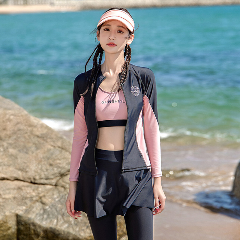 Wholesale Four-Piece Split Swimsuit Set 200g Slimming Diving Surfing Sports Sun Protection Long-Sleeve Long-Pants Racing Swimsuit