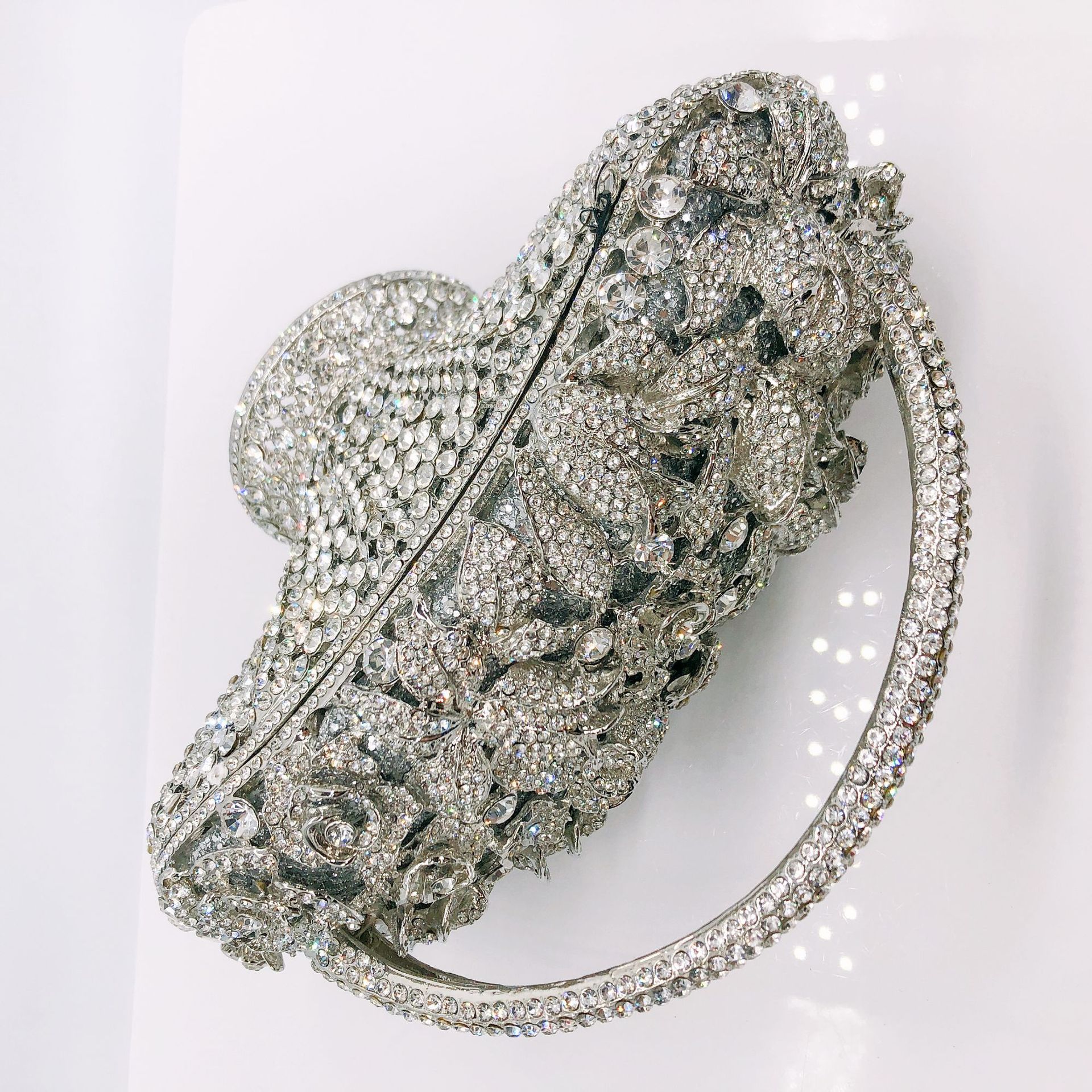 Túi clutch nữ đính kim cương giả hình giỏ hoa, xách tay dự tiệc, đeo chéo một bên vai — 1 # màu hồng, 2 # vàng trắng, 3 # màu bạc, 4 # Champagne chi tiết 17