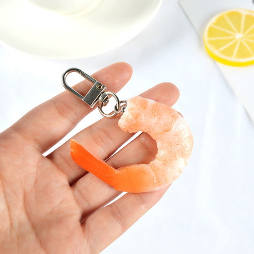 PVC simulated shrimp model keychain pendant base shrimp tail food and play display shooting props and decorations
