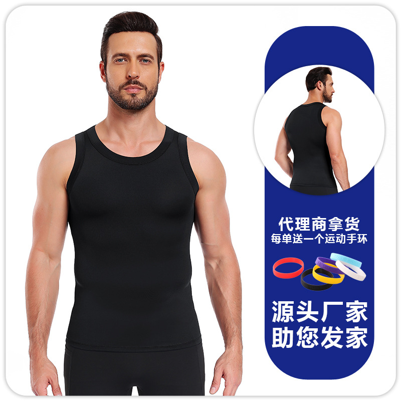 hombre chaleco ajustado de color sólido culturismo deportivo rápido secado chaleco de obstáculos entrenamiento de entrenamiento de entrenamiento leggings camiseta