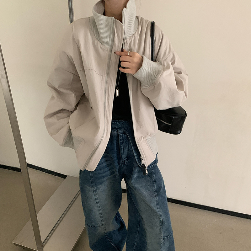 韩国东大门2025秋新休闲简约气质立领宽松显瘦百搭棉服夹克外套女|undefined