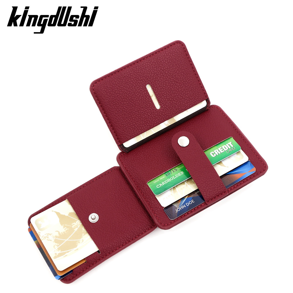 Nuevo paquete de tarjetas simple y suave litchi pattern PU delgado paquete de tarjetas de tres plegadas portátil tarjeta de crédito bancaria cubierta de promoción