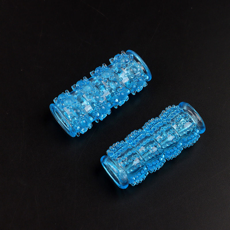 Double-Pack Locking Ring Penis Sleeve, Textured Soft Gel, Transparent Black — detail image 2