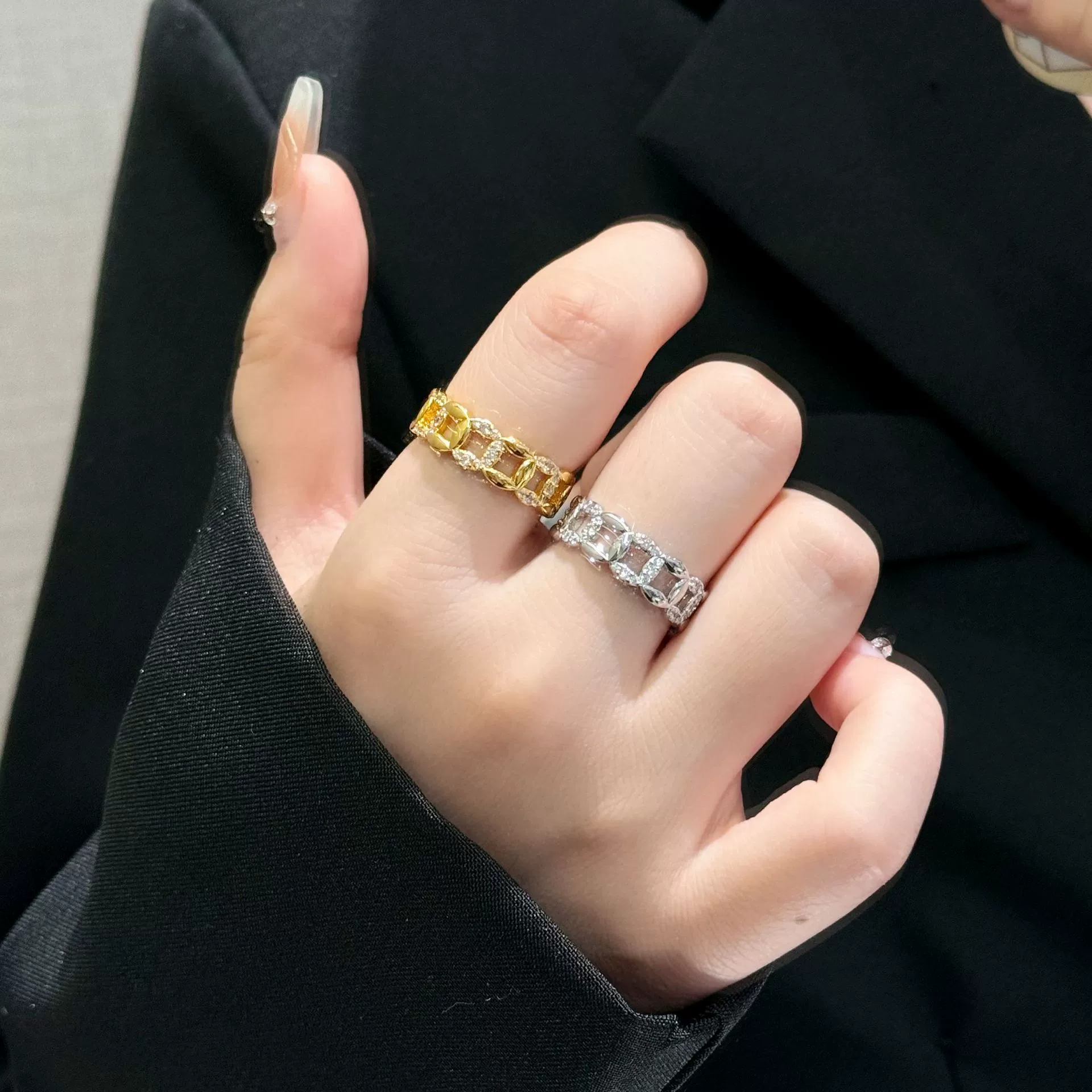 Fashionable chain, design universal metal ring, simple and elegant design, on index finger, wholesale