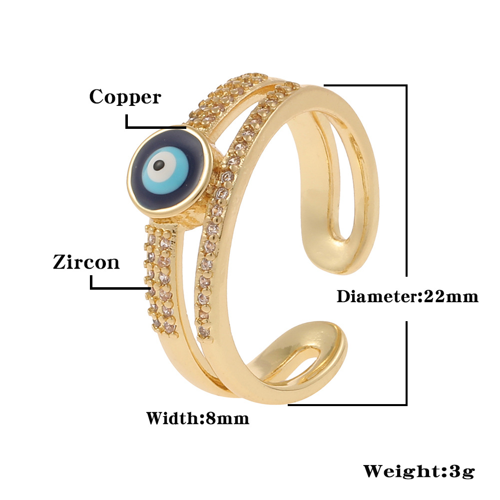 Fashion Geometric Devilu0027S Eye Star Copper Open Ring Rhinestone Plating Zircon Copper Rings