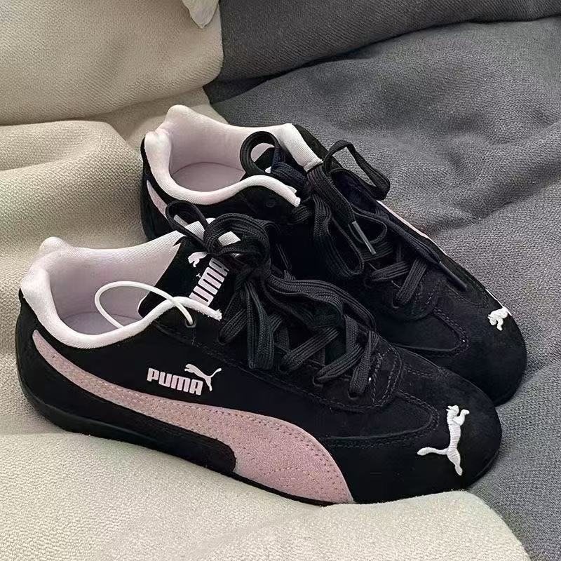 Popular PM racing black and pink low-top retro sneakers, featuring a sweet and cool design, suitable for both men and women, and versatile for casual and sporty looks