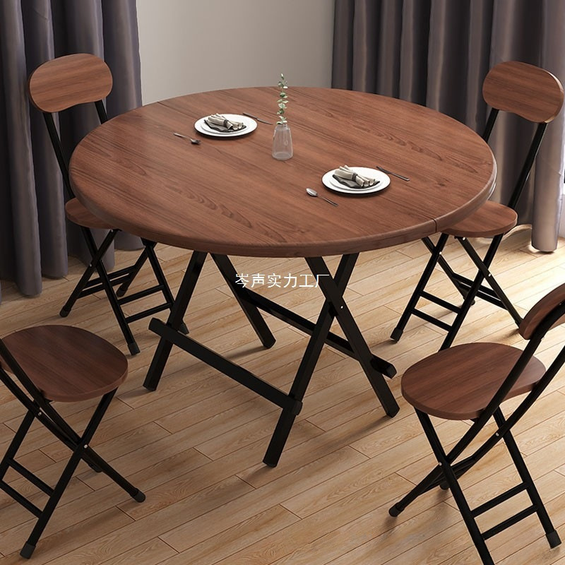 Folding Round Table Dining Table Household Small Apartment Table and Chair suit Rental Room Simple Rental Dining Table Portable Small Table