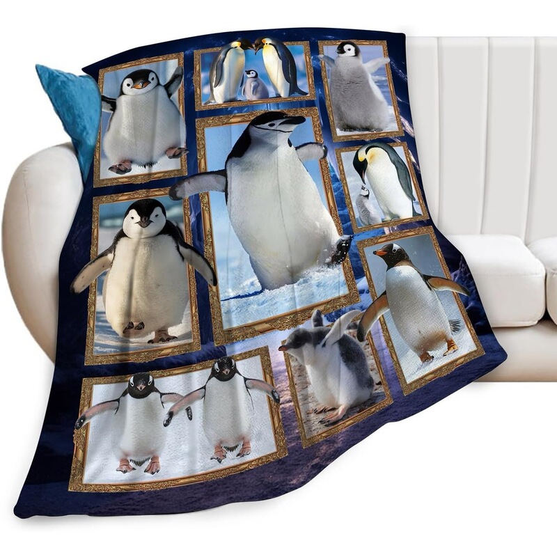 Flannel Cute Penguin Blanket Soft Warm Stuffed Throw Blanket Lightweight Office Lunch Break Out Travel Blanket