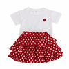 Love short sleeve + solid dot cake skirt two piece set