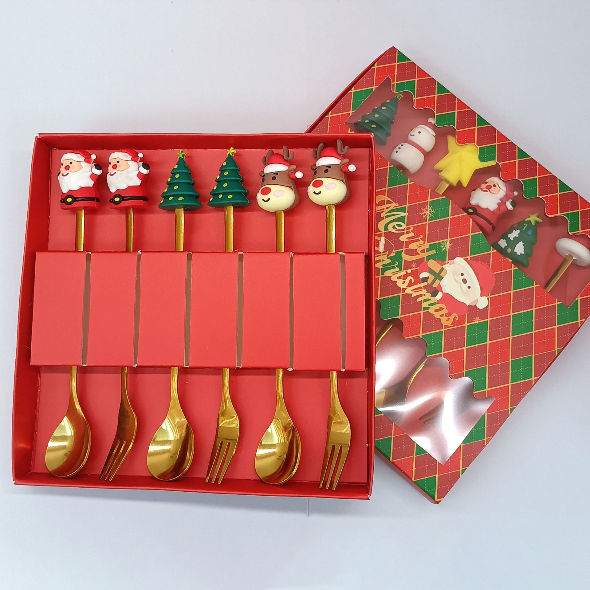 Cuchara transfronteriza de acero inoxidable Santa Claus árbol cuchara de café postre tenedor de fruta muñeca cuchara tenedor vajilla juego de regalo image 17