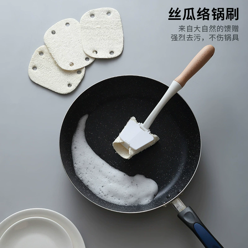 Щетка для горшка из люфы удлиненная деревянная ручка