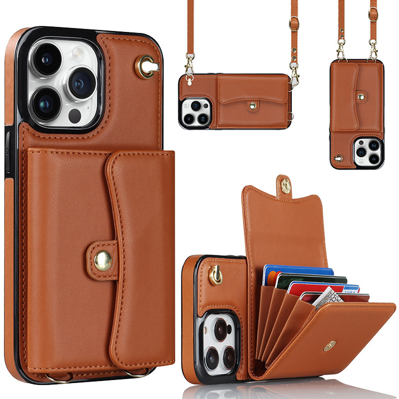 Suitable for Iphone16Promax Crossbody Accordion Card Holder Mobile Phone Case Apple 15 Card Leather Case Wallet Protective Cover
