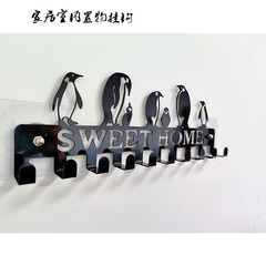 廠家直銷創意鑰匙掛鈎置物架毛巾掛鈎排鈎鐵藝企鵝掛鈎