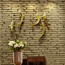 创意软装金色墙面陶瓷搭配壁挂装饰玄关背景餐厅酒店鱼群金色鱼左