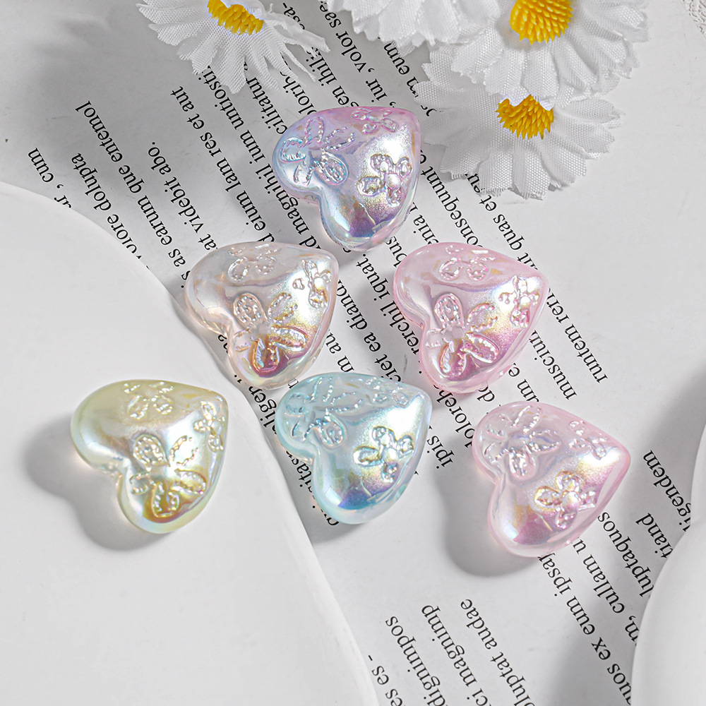 Haijia patrón chapado en color color mágico agujero pasante amor con cuentas cadena de teléfono móvil material de bricolaje cuentas sueltas en forma de corazón piezas pequeñas accesorios