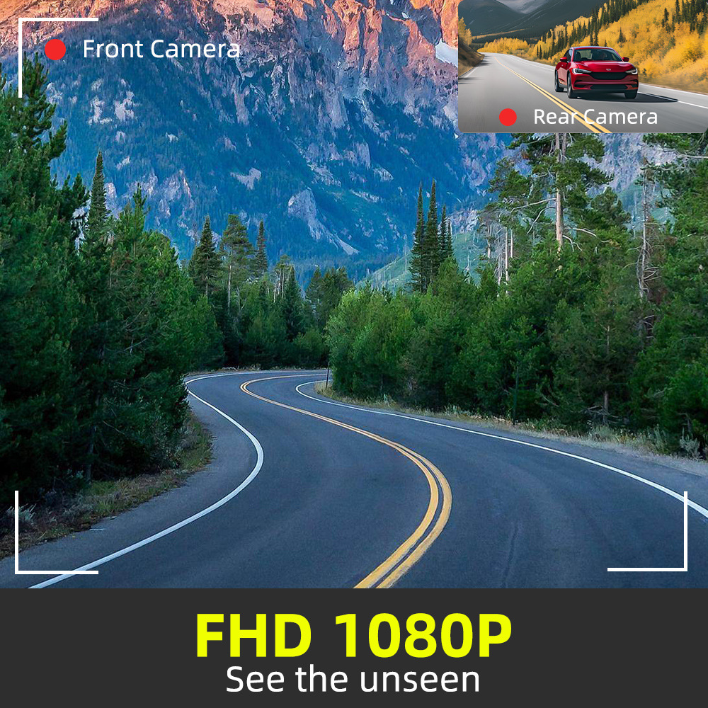 Three-Camera Dashcam with High-Definition Night Vision, Mobile Phone Connectivity, Simultaneous Recording of Front, Interior, and Rear of the Vehicle