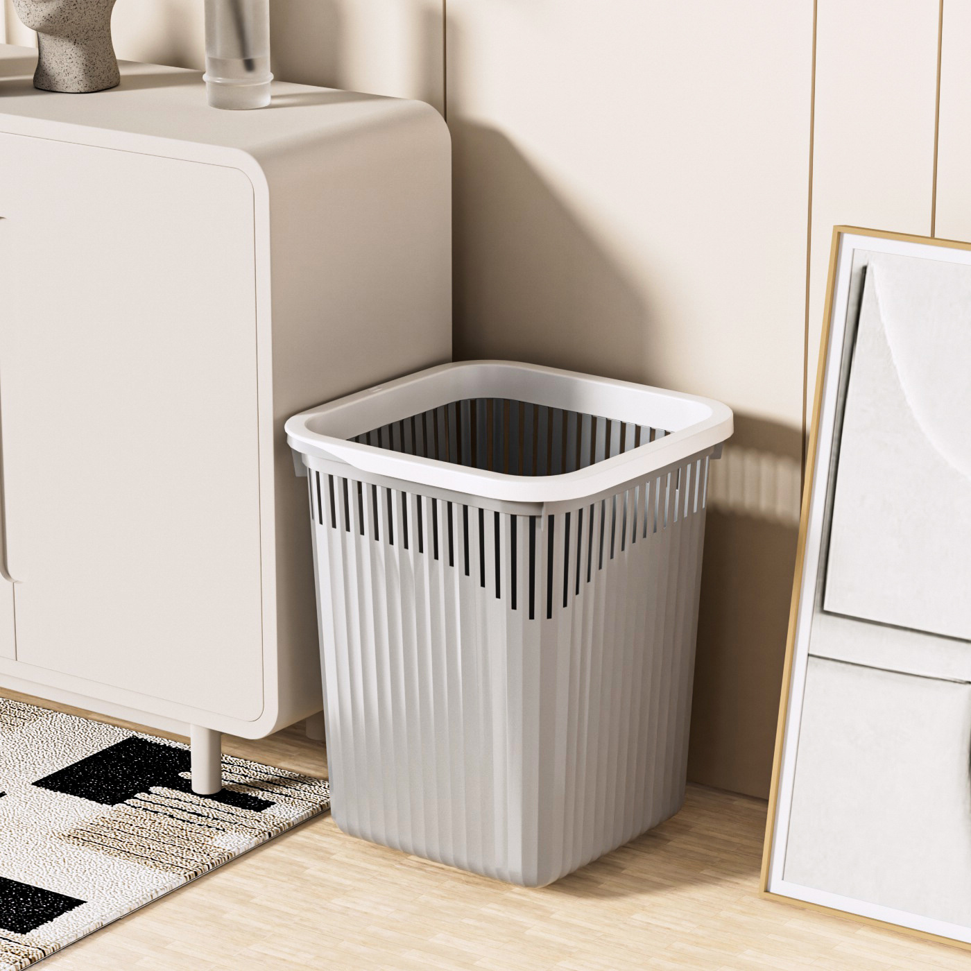 Bote de basura para uso doméstico, inodoro, estilo crema isn de alto valor, cocina, dormitorio, baño, bote de basura grande sin tapa