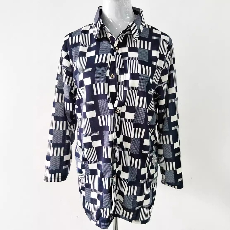 Middle-Aged and Elderly Spring and Summer Clothing New Mother's Long-Sleeved Plaid Shirt Middle-Aged and Elderly Women's Tops Grandma Cardigan Shirt