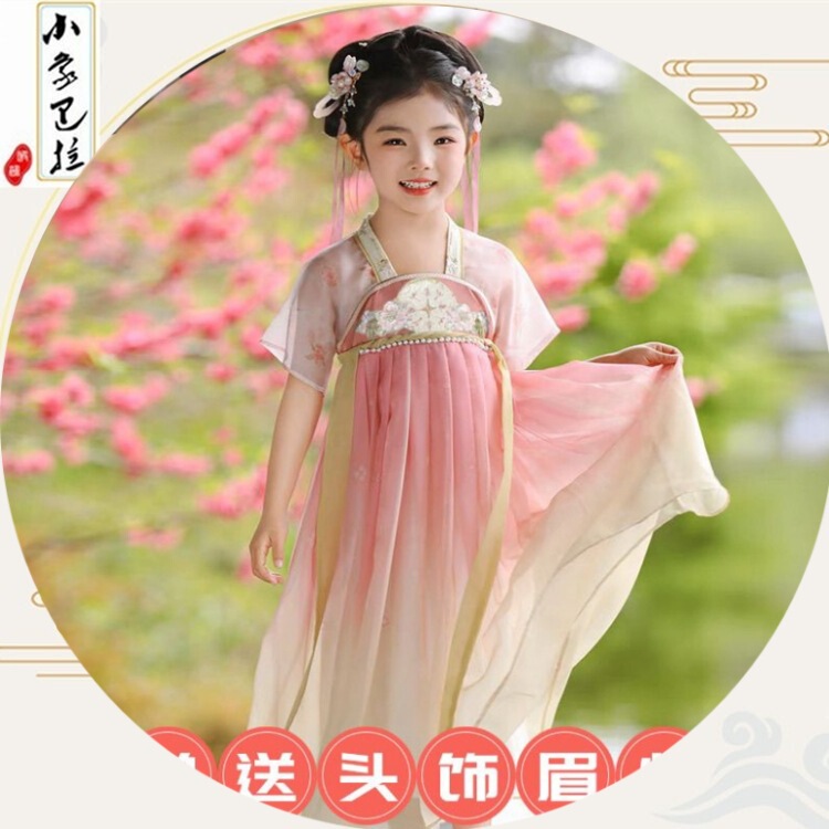 Hanfu girls summer 2024 new antique high-end super fairy national style dress girls elegant performance clothing
